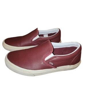 Vans Maroon Burgundy Perferated Leather Slip On Shoes